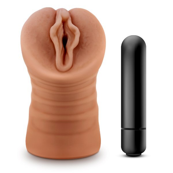 Мастурбатор-вагина цвета карамели Sofia с вибрацией карамель темно-бежевый