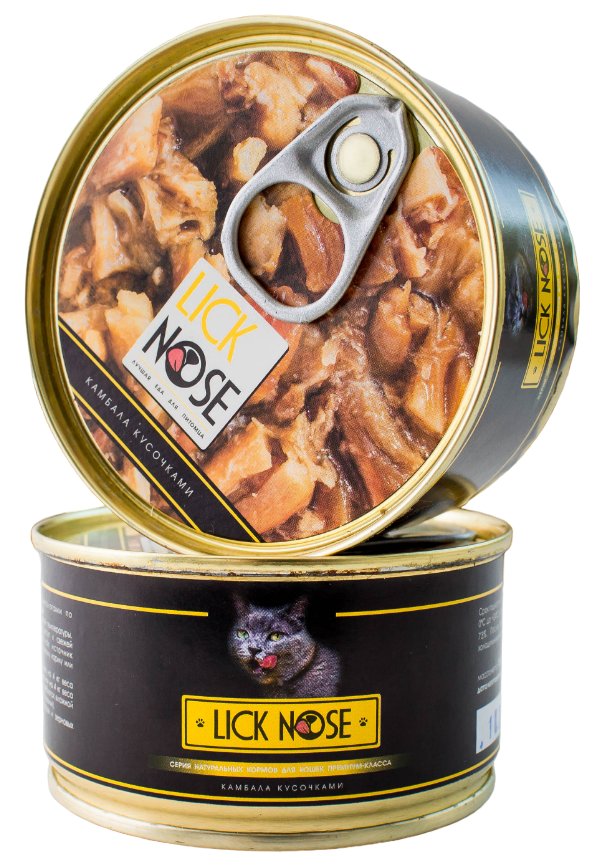

Консервы для кошек Lick Nose, камбала кусочками, 12 шт по 100 г, рыба 100 г