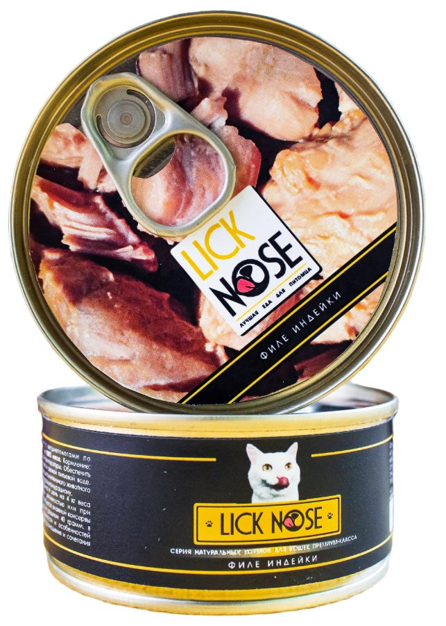 

Консервы для кошек Lick Nose, филе индейки, 18 шт по 100 г, индейка 100 г