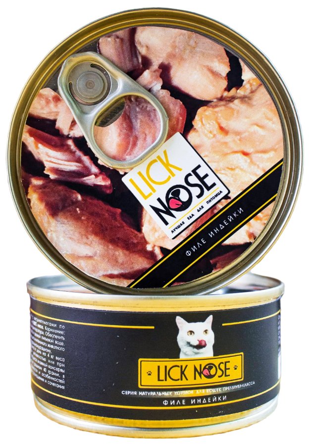 

Консервы для кошек Lick Nose, филе индейки, 12 шт по 100 г, индейка 100 г