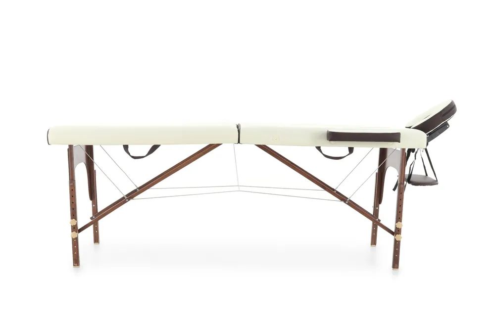 Массажный стол складной деревянный Med-Mos JF-AY01 2-х секционный (кремовый/коричневый)