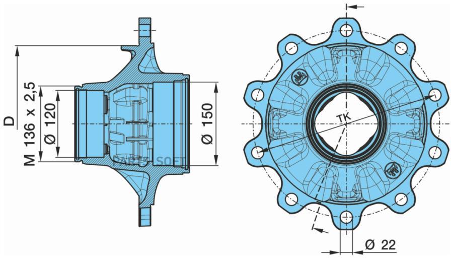 

03.272.43.23.2_ступица без подшипника d=280.8 m136x2.5 420x180 ecoplus/9t-eco seal 74 b