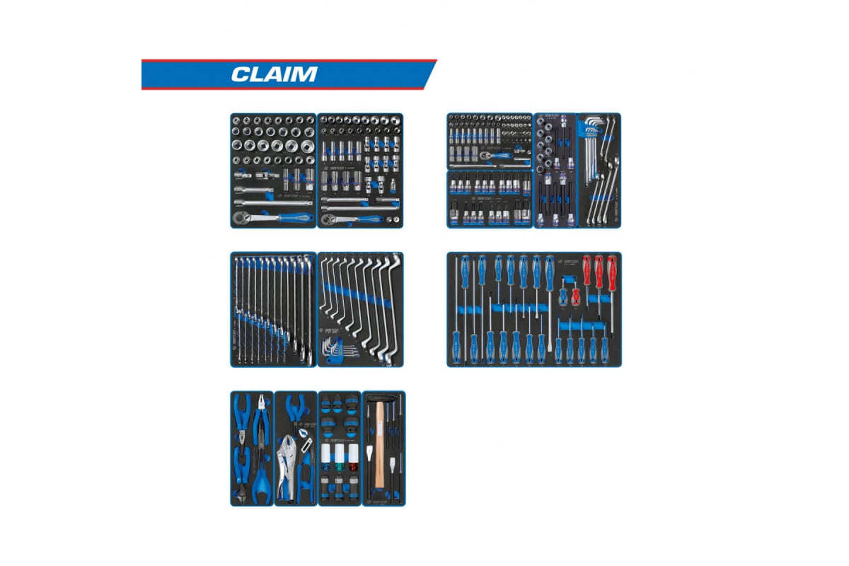 фото Набор инструментов claim для тележки, 13 ложементов, 286 предметов king tony
