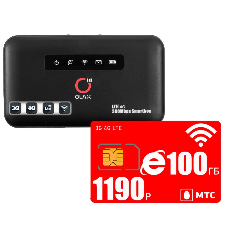 

Комплект - роутер OLAX MF6875 + интернет и раздача от МТС за 1190р/мес, Черный