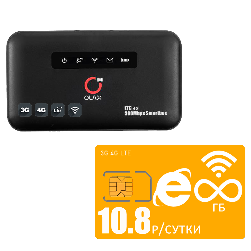 

Роутер OLAX MF6875 с сим картой I комплект с безлимитным интернетом за 10,8р/сутки, Черный