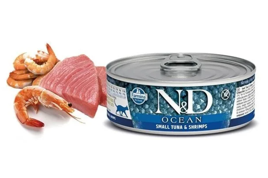 Консервы Farmina N&D Cat Ocean Tuno&Shrimp для кошек с тунцом и креветками, 70г х 24шт.