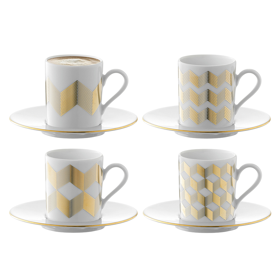 фото Набор из 4 чашек для кофе с блюдцами signature chevron, золото lsa international