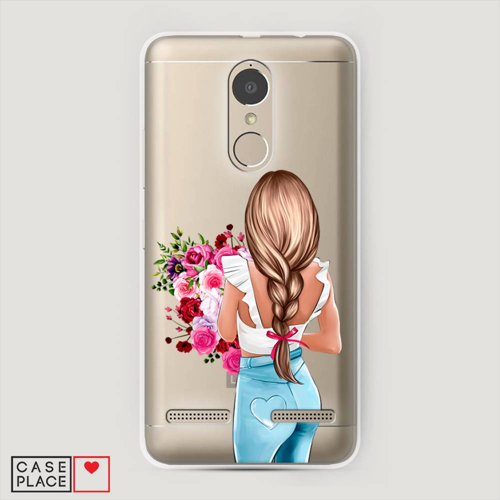 

Чехол на Lenovo K6 Power "Девушка с цветами", Коричневый;розовый;голубой, 112350-6