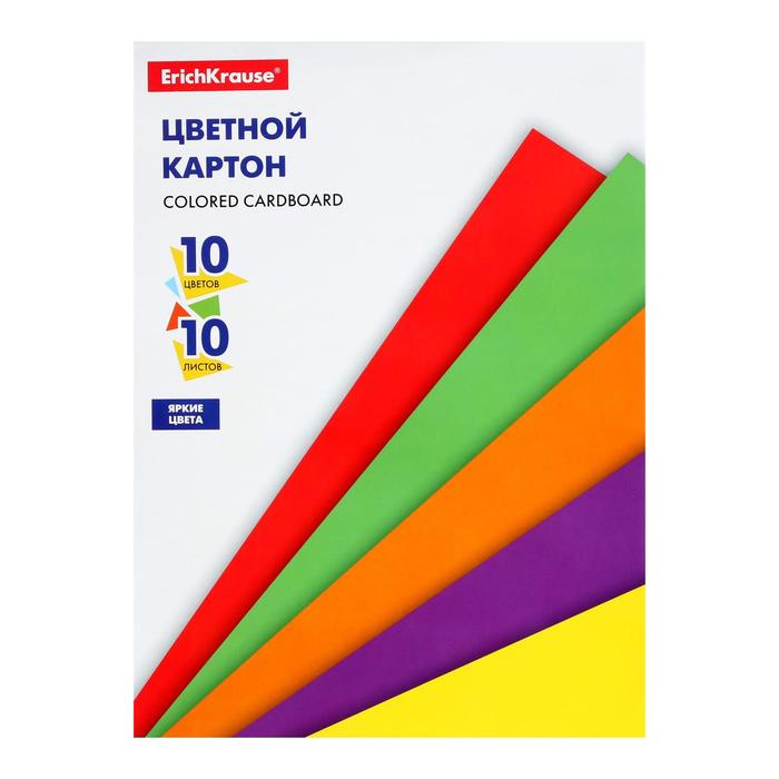 

Картон цветной Erich Krause А4, 10 листов, 10 цветов, немелованный, 170 г/м2
