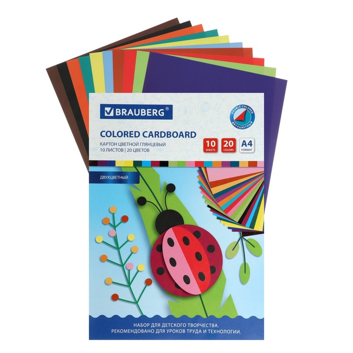 

Картон цв А4 2-цв МЕЛОВАННЫЙ EXTRA, 10 л, 20 цв, в папке, BRAUBERG, 200х290 мм, 113553, Разноцветный