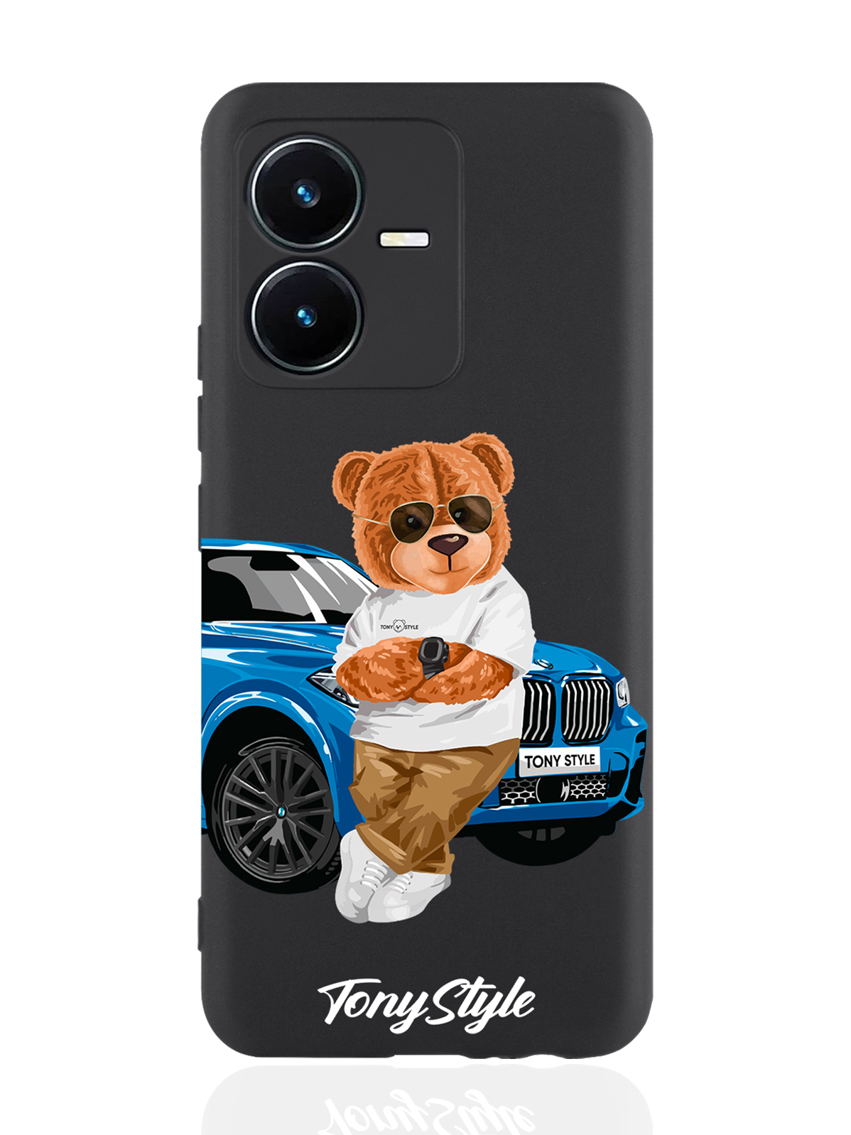 

Чехол Tony Style для Vivo Y22 Tony Style с машиной черный, Голубой;коричневый;белый