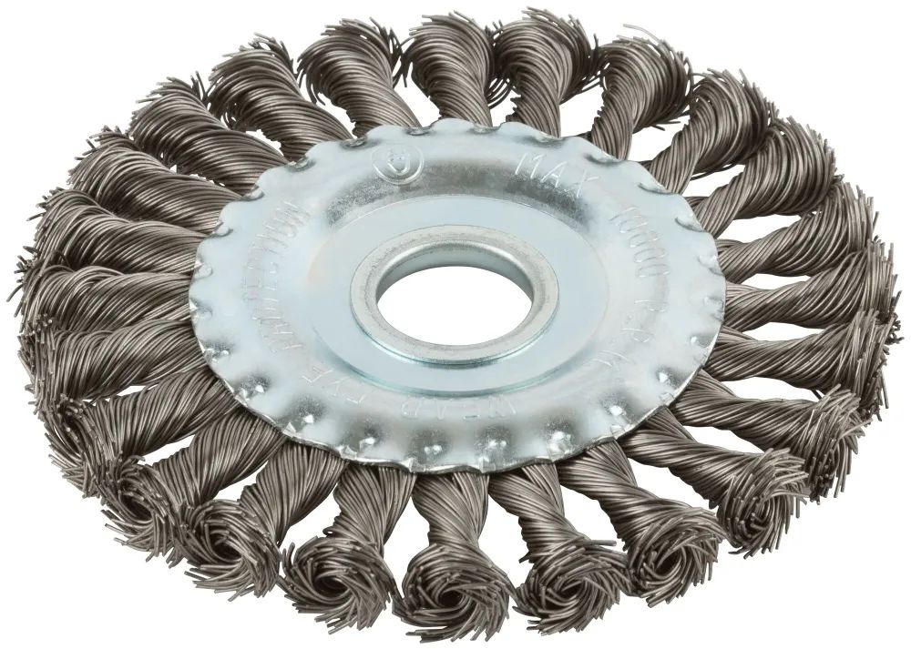 Корщетка-колесо, посадочный диаметр 22,2 мм, витая проволока, нержавеющая сталь, Профи 125