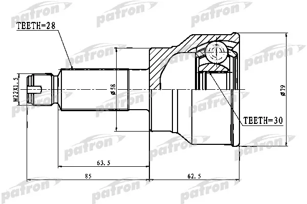 

ШРУС наружный 28X58X30 SUZUKI SX4 RW415/RW416/RW419/RW420 06- PATRON PCV1772