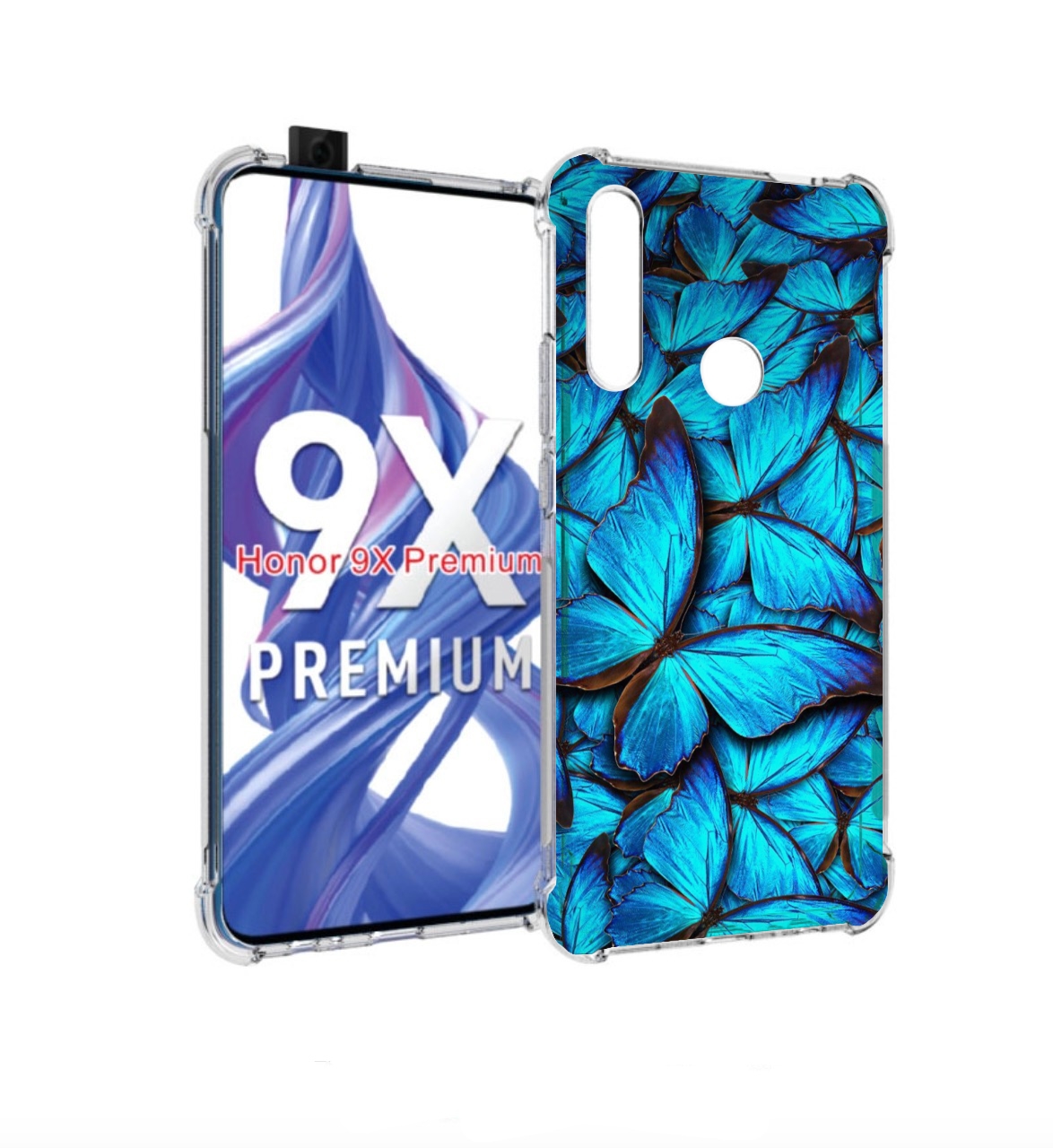 

Чехол бампер MyPads бирюзовые бабочки для Honor 9X (STK-LX1), Прозрачный, Tocco