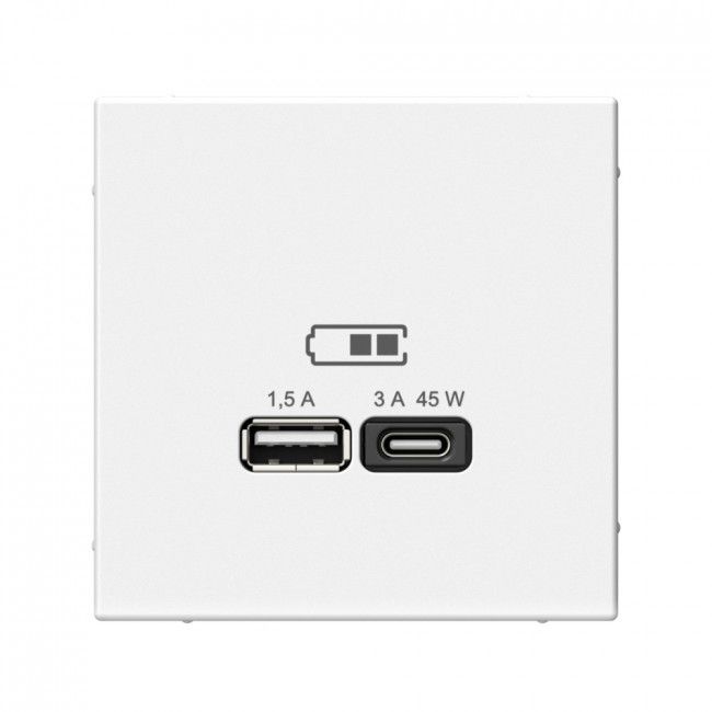 

Розетка с зарядкой USB A+ type-C 45Вт высокоскоростная Systeme Electric лотос GAL001329, Белый