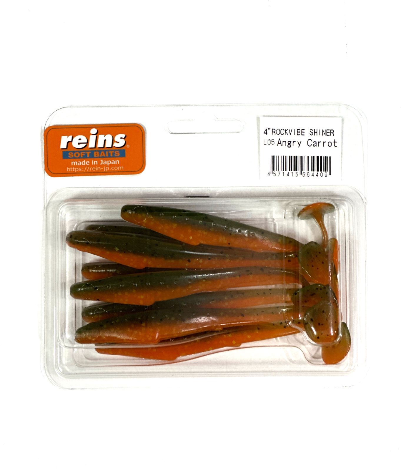 

Силиконовая приманка REINS ROCKVIBE SHINER 4" Цв. L05 - Angry Carrot, Коричневый;зеленый, Rockvibe Shiner