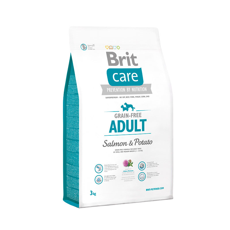 фото Сухой корм для собак brit care adult grain free, для любых пород, лосось, картофель,3кг