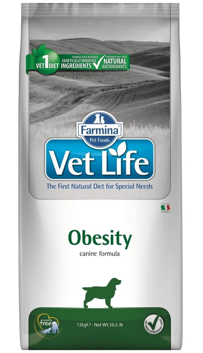 Сухой корм для собак Farmina Vet Life Obesity, при ожирении и диабете, курица, 12кг
