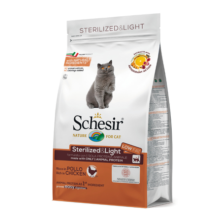 Сухой корм для кошек Schesir Sterilized and Light, для стерилизованных, курица, 1,5кг