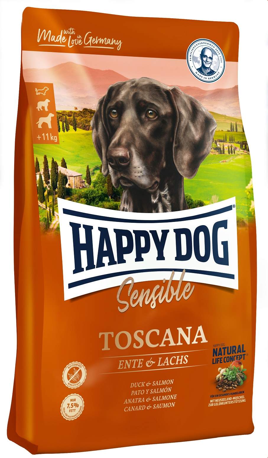 фото Сухой корм для собак happy dog supreme sensible toscana, утка, лосось, 4кг