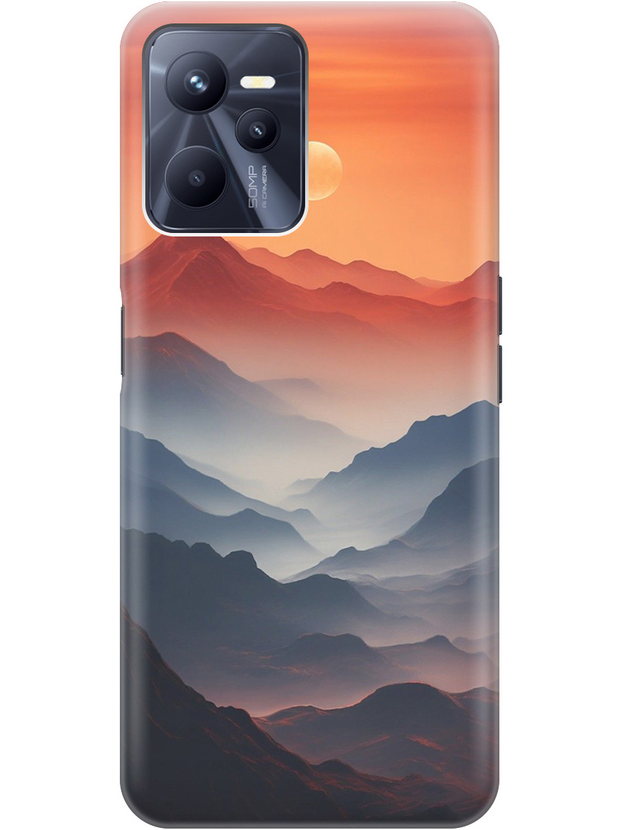 

Силиконовый чехол на Realme C35 с принтом "Луна над горами", Прозрачный;оранжевый;черный, 741744610