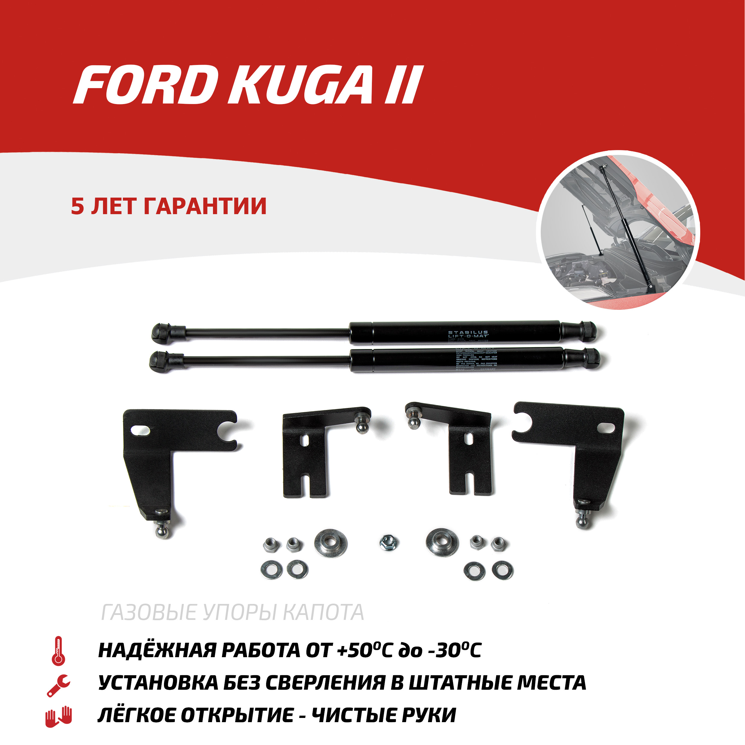 Газовые упоры капота АвтоУпор для Ford Kuga II 2013-2017, 2 шт., UFDKUG012