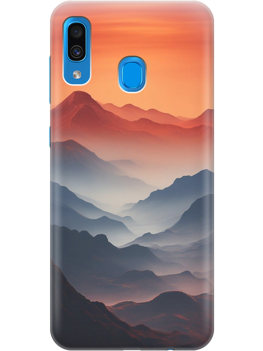 

Силиконовый чехол на Samsung Galaxy A20/A30 с принтом "Луна над горами", Прозрачный;оранжевый;черный, 720772110