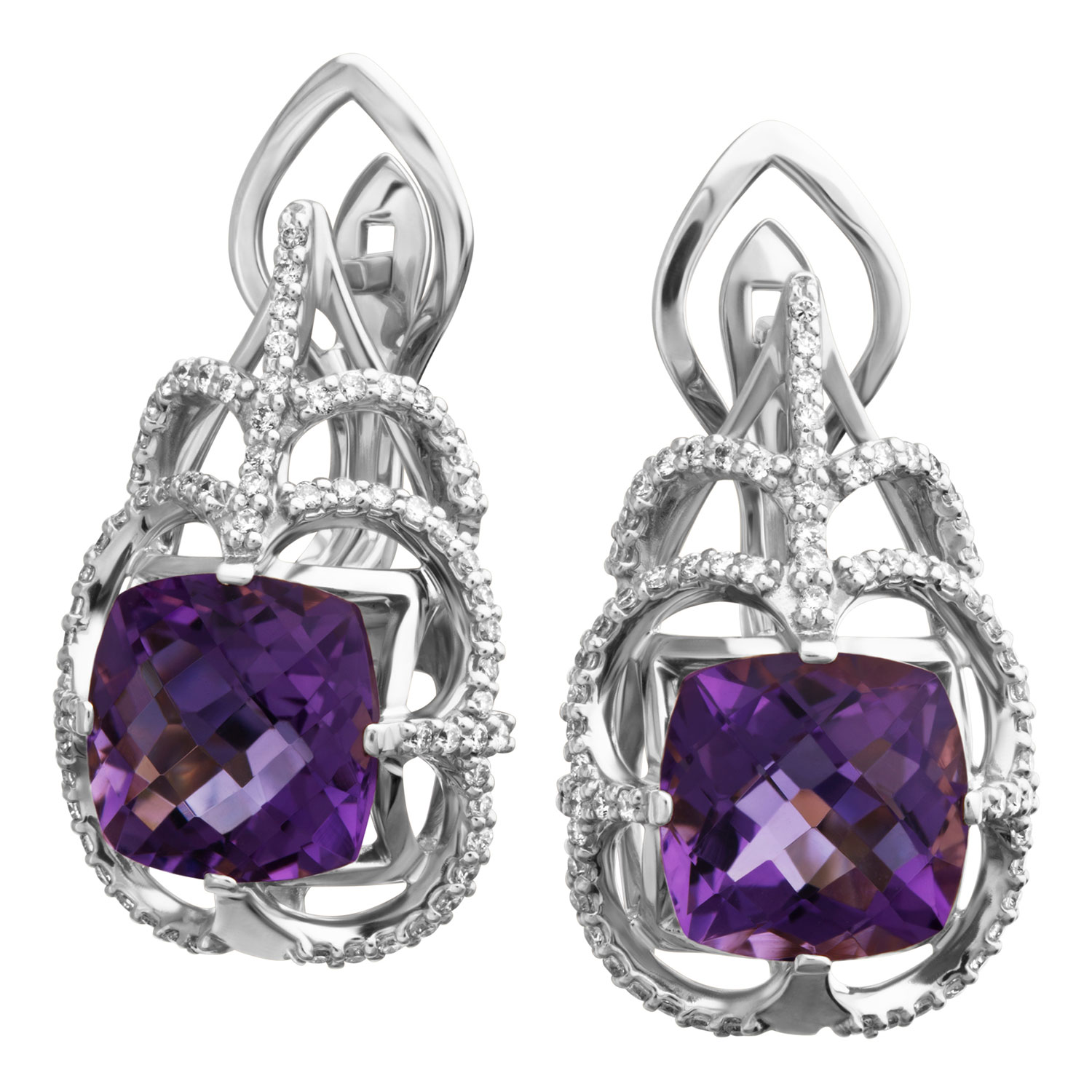 Серьги из белого золота Maxim Demidov 2-01350, аметист\\бриллиант