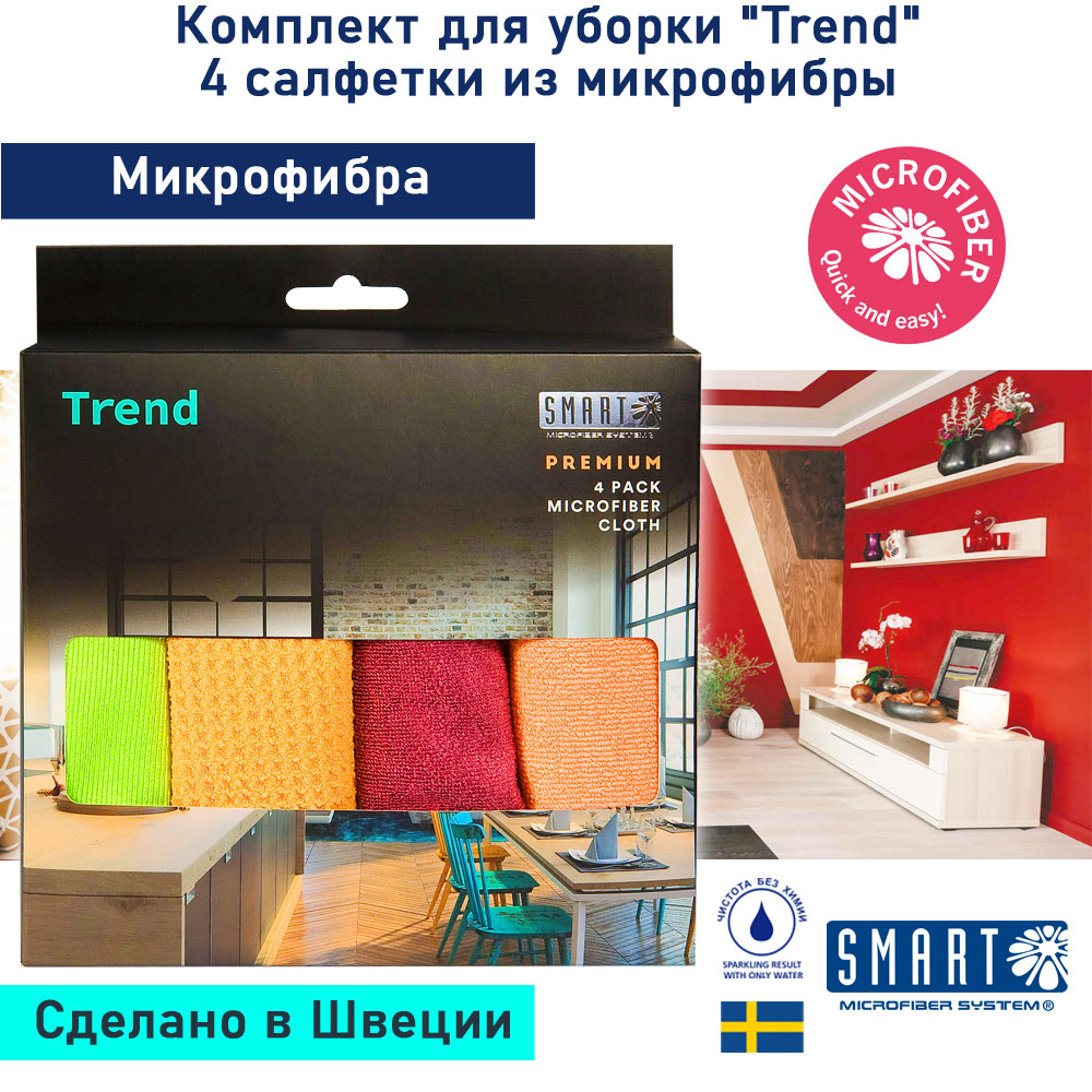 

Комплект салфеток для уборки Smart Microfiber System Тренд Premium, 4 шт, komplekt-salfetok