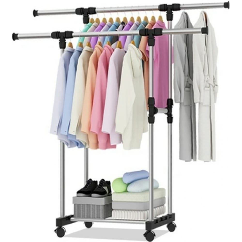 Двойная напольная передвижная стойка для одежды Double-Pole Telescopic clothes Rack