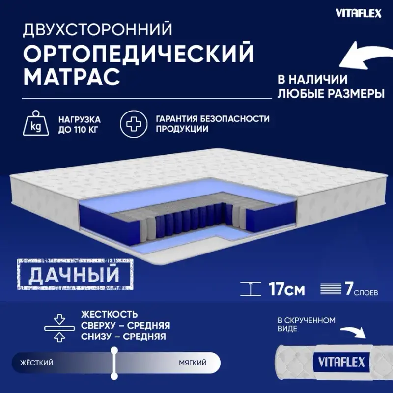 

Ортопедический матрас VITAFLEX Medicine Dacha Sk 100x190, Белый, Vitaflex Medicine Dacha Sk