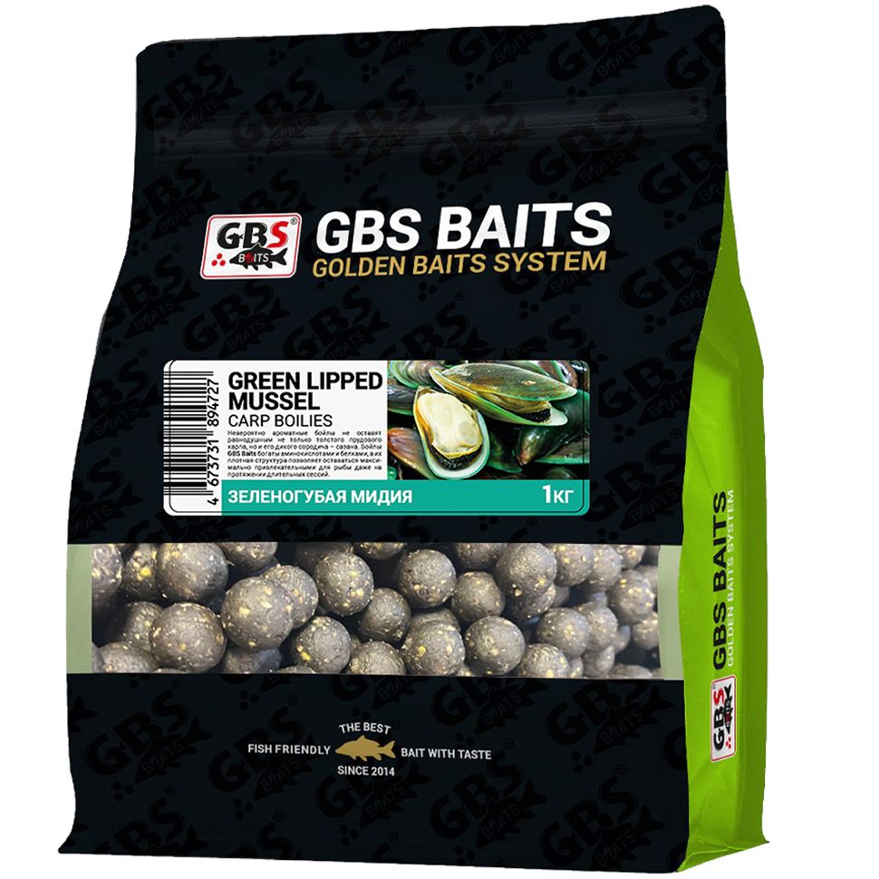 

Бойлы прикормочные GBS BaITS 20 мм green lipped mussel, 1 кг Зеленогубая Мидия, прикормочные 20 мм