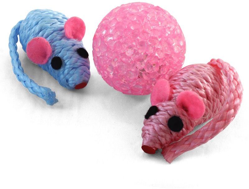 Набор игрушек для кошек Triol Мяч полиэстер, пластик, металл, розовый, голубой, 4 см, 3 шт