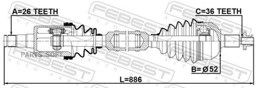 

FEBEST '2314PVRH ПРИВОД В СБОРЕ ПРАВЫЙ 26X870X36 1шт