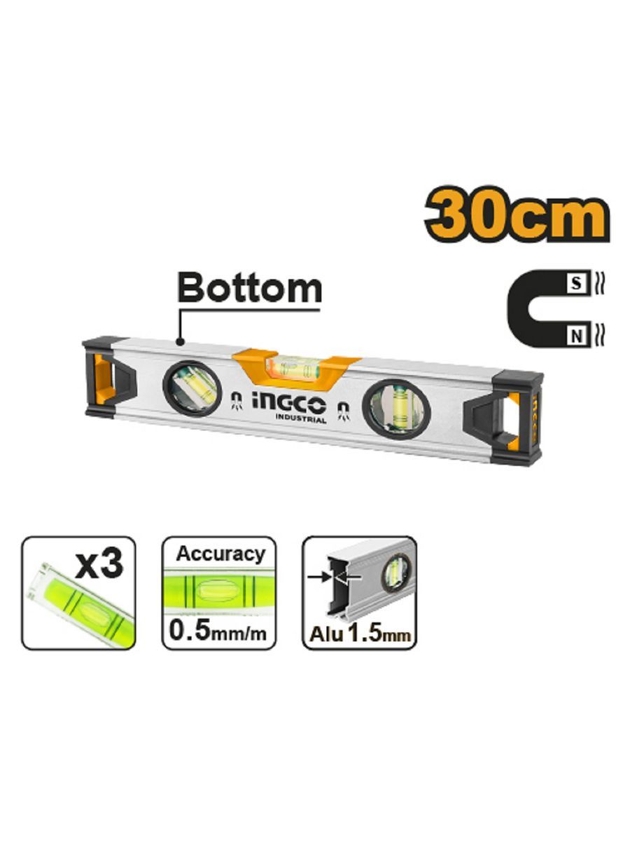 Алюминиевый магнитный строительный уровень 300 мм INGCO HSL38030M 1406₽