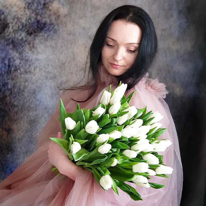 

Букет цветов, Талисман Флора, Белые тюльпаны в охапке,B1044,45см
