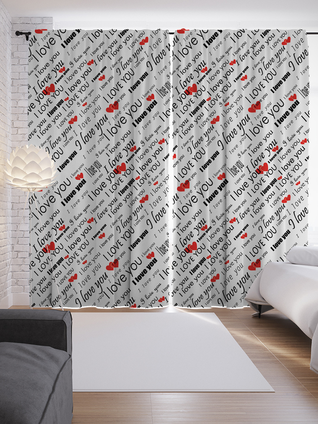 

Шторы с фотопечатью "I love you" из сатена, 290х265 см, серия 148- 1