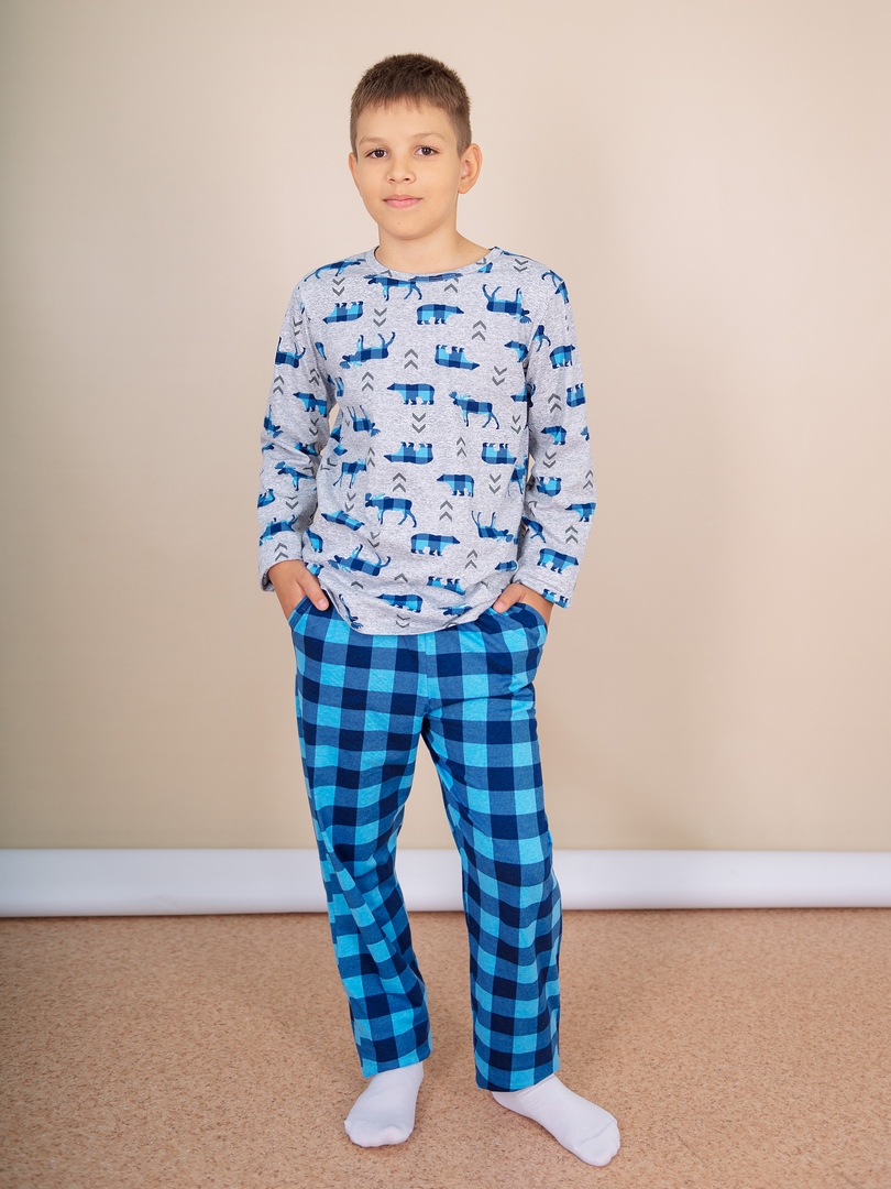 Пижама детская LIDEKO kids 582-22, сине-серая, размер 170