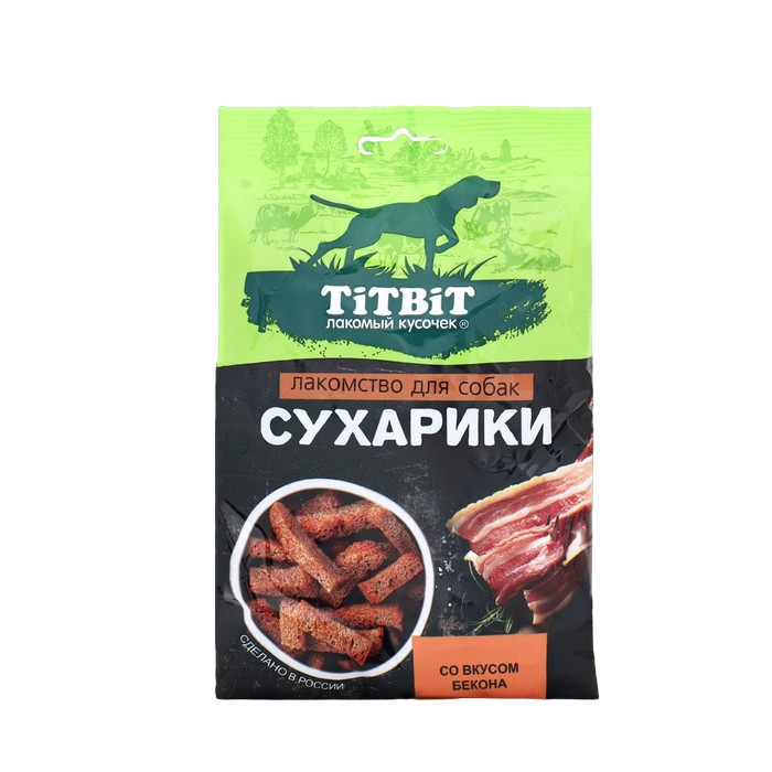 

Лакомство для собак TiTBiT Сухарики со вкусом бекона, 55 г