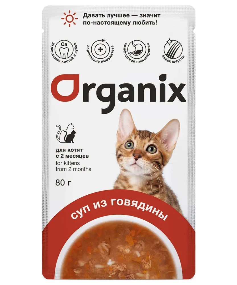 Влажный корм для котят Organix Суп с говядиной, овощами и рисом, 80 г