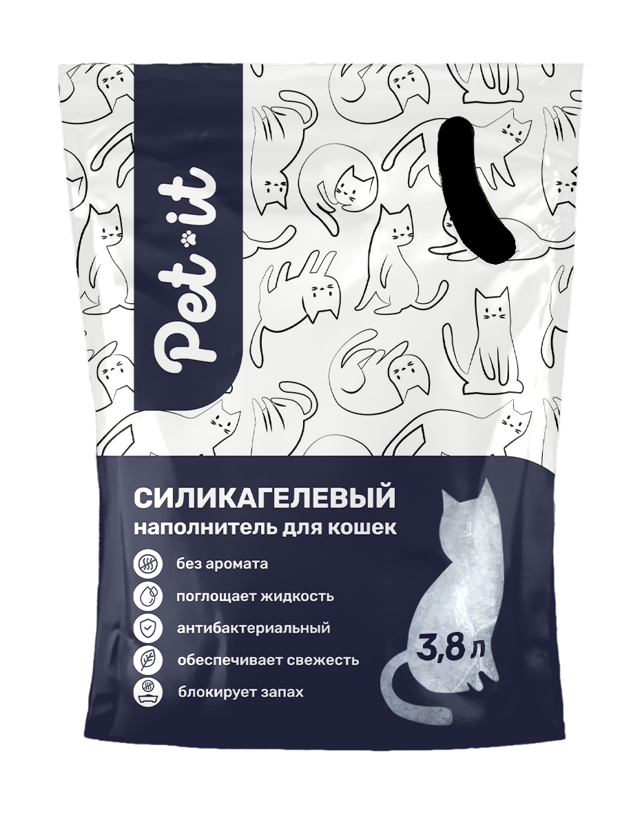 Наполнитель Pet-it Crystal White впитывающий силикагелевый, без аромата, 3,8 л