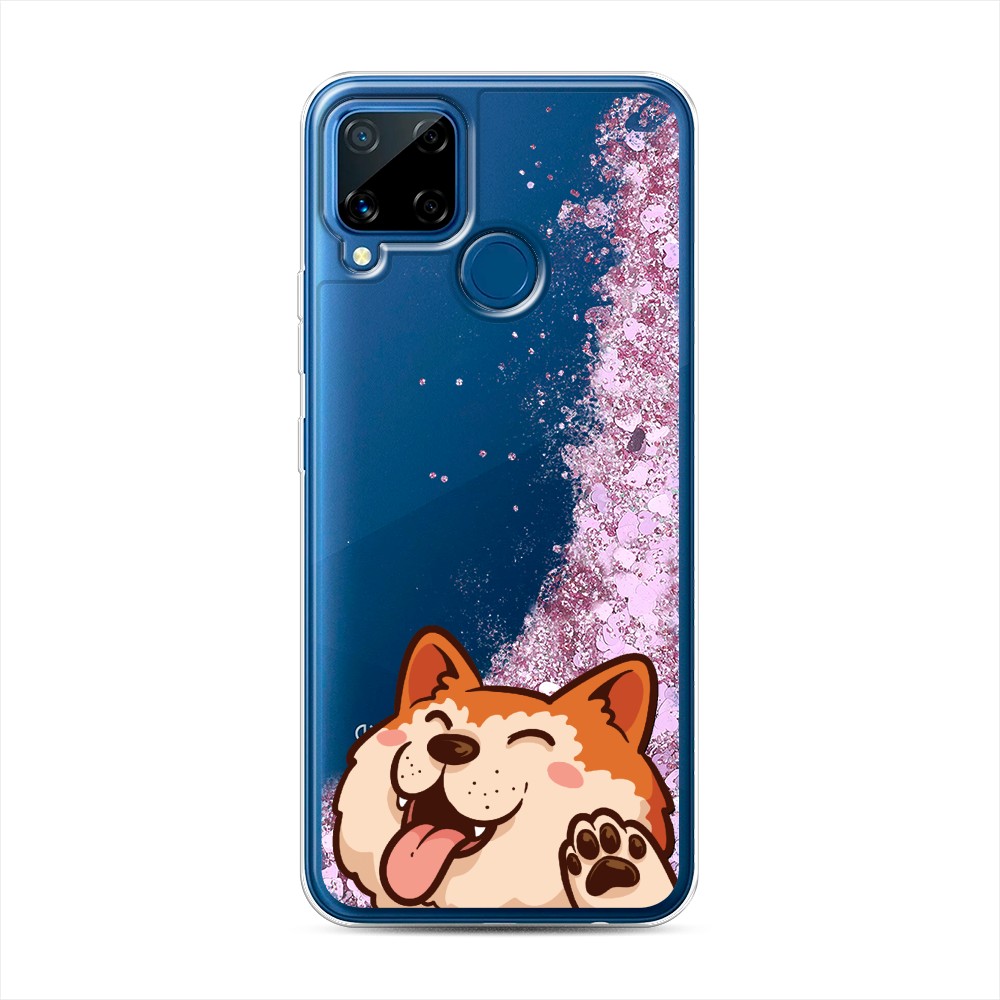 

Жидкий чехол с блестками "Акита-ину машет" на Realme C15, 255094-1