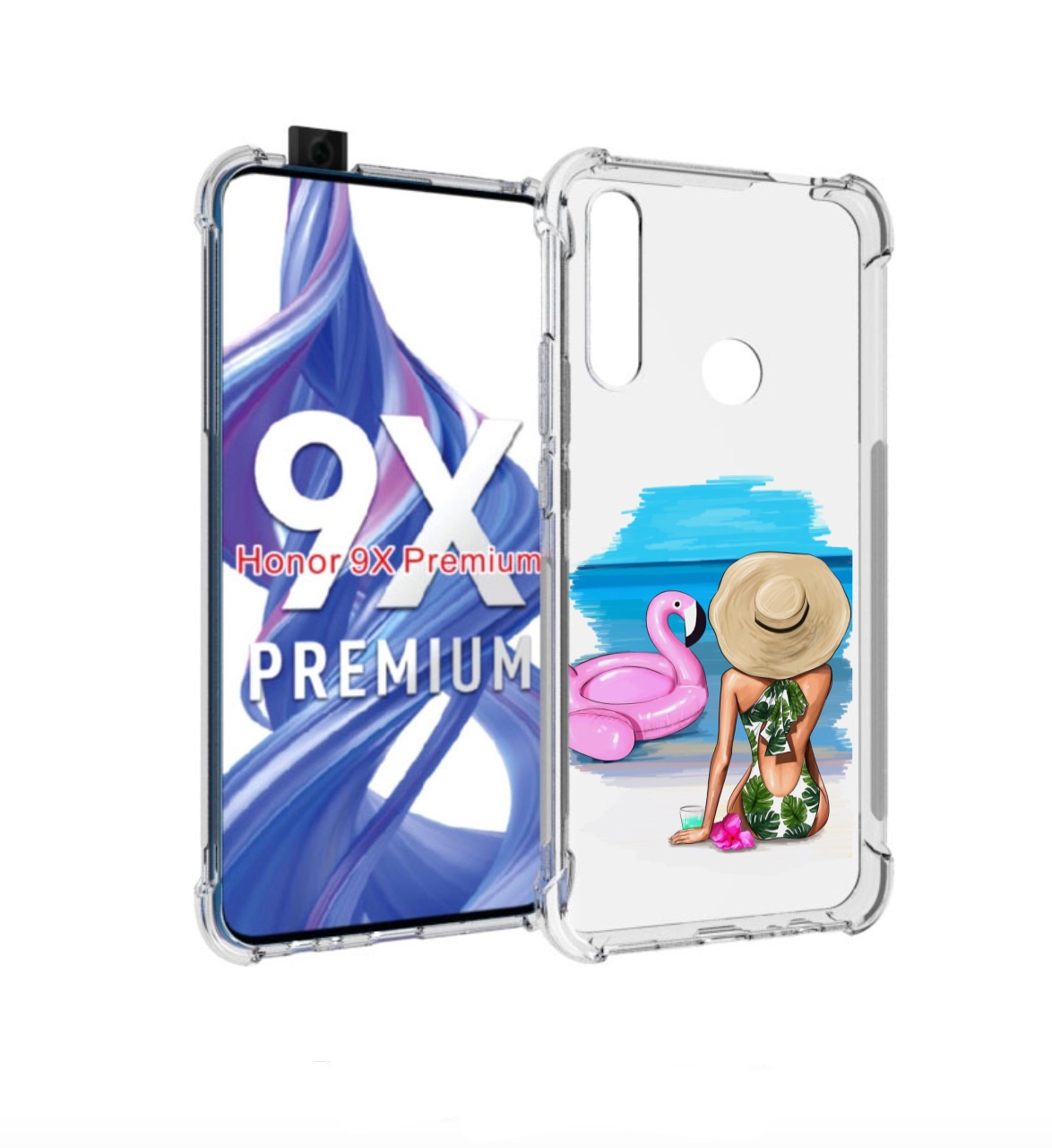 

Чехол бампер MyPads Девушка-и-фламинго женский для Honor 9X (STK, Прозрачный, Tocco