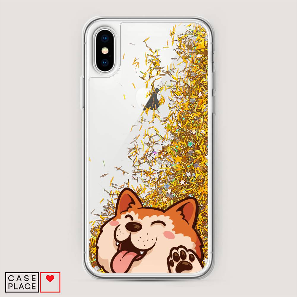 

Жидкий чехол с блестками "Акита-ину машет" на Apple iPhone XS Max (10S Max), 11990-1