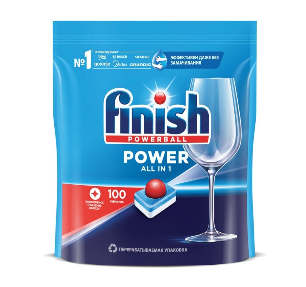 Таблетки для посудомоечной машины Finish Powerball Power All in 1, 100 таблеток таблетки для посудомоечной машины finish power 50 шт