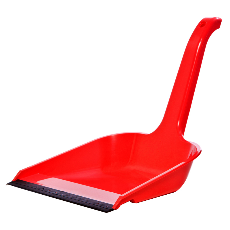 Совок для мусора OfficeClean высокая ручка с резиновой кромкой 23см пластик красный