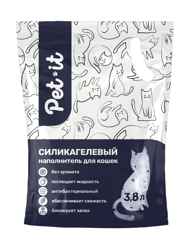 Наполнитель Pet-it Crystal Purple впитывающий силикагелевый , без аромата, 3,8 л