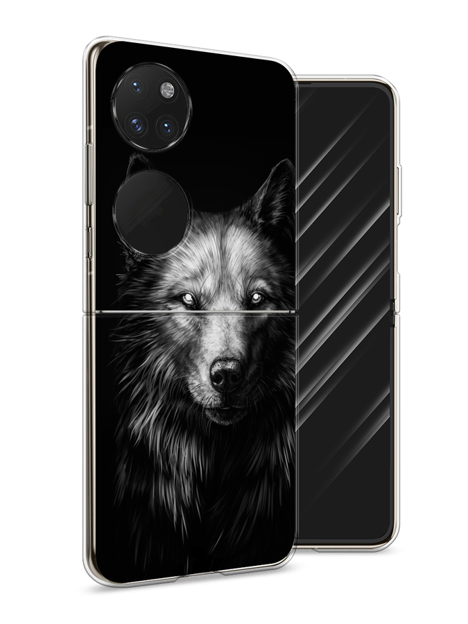 

Чехол Awog на Huawei P50 pocket "Волк черно белый", Серый;бежевый;белый, 6107450-1