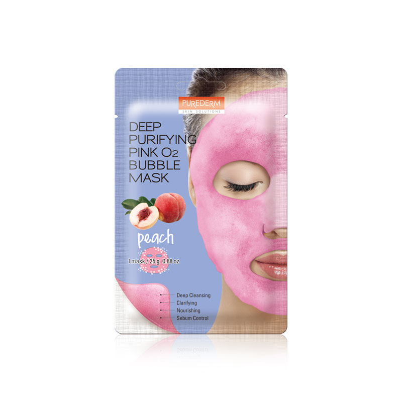 

Кислородная тканевая маска Purederm Deep Purifying Pink O2 Bubble Mask Peach 4 шт, Тканевая маска для лица