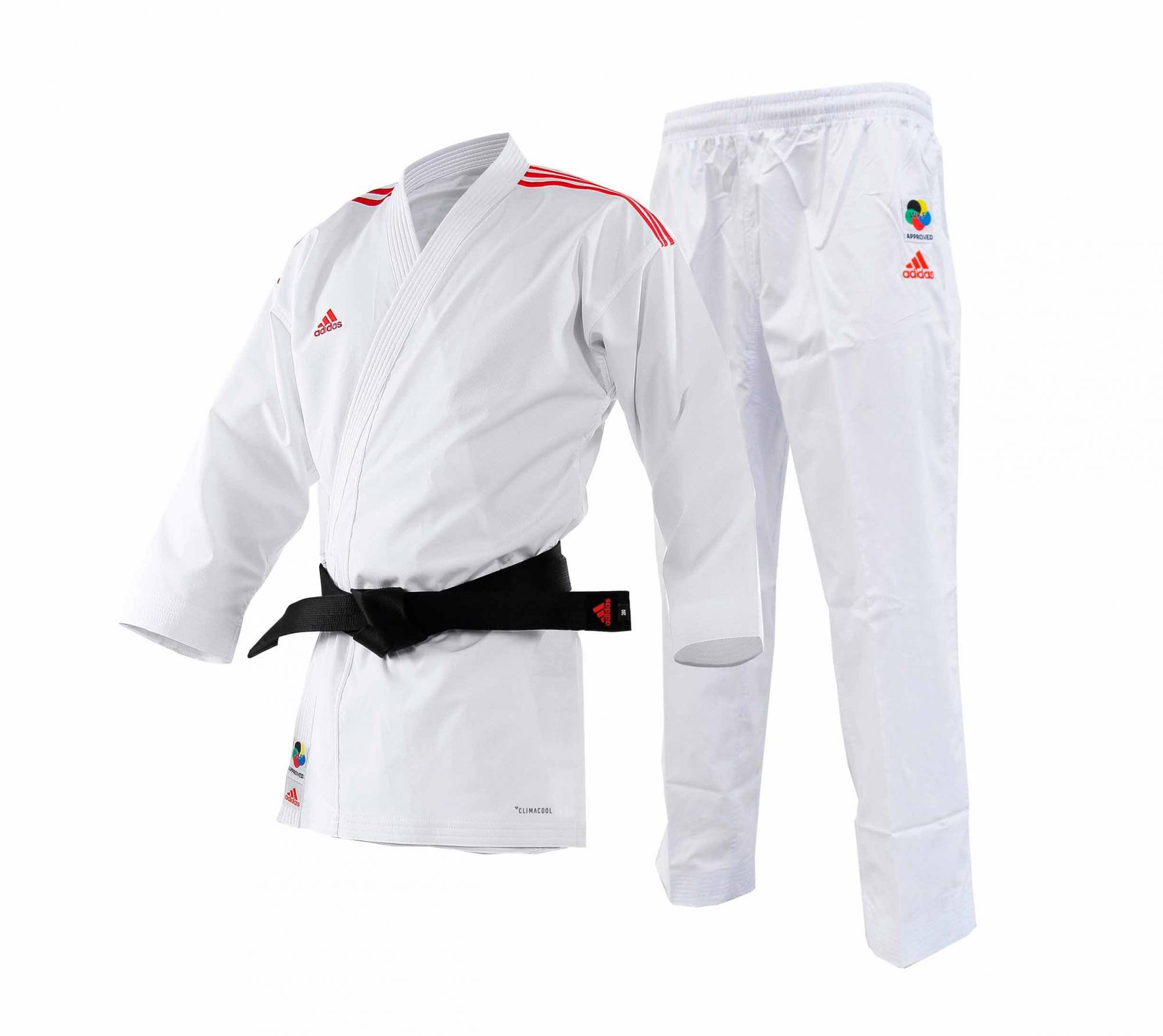 Кимоно для карате AdiLight Primegreen WKF белое с красными полосками (размер 190 см)